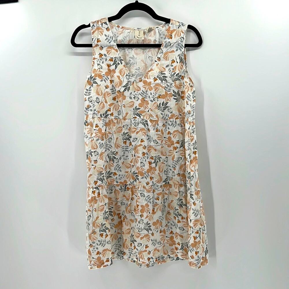 Joie 100% Linen Floral tiered dress - Cream/Gold/Green - XS